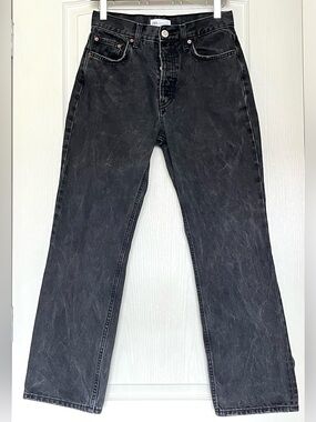 Zara Faded Black Straight Leg Button Fly Denim Jeans Size 2